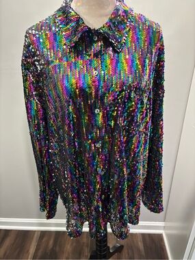 Porter Collective Multicolor Sequin Button-Front Shirt